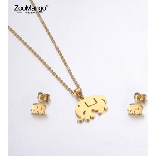 ZooMango Trendy Stainless Steel Sets For Women Girls Big Elephant Shape Necklace Earrings For Women Lovers Engagement Jewelry