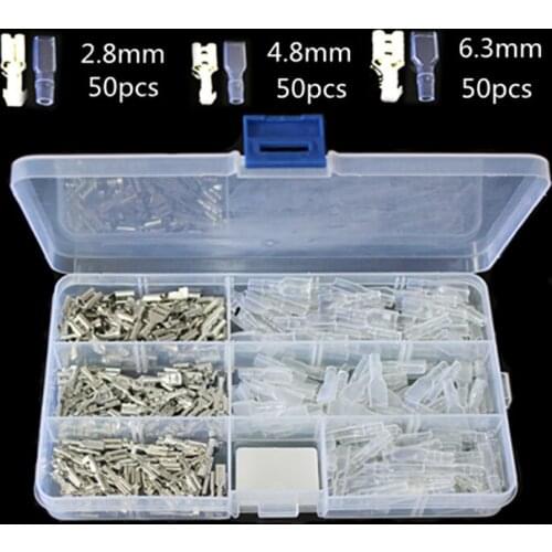 150pcs/lot Crimp Terminal Splice Female Spade Connector Splice With Case 2.8mm 50pcs +4.8mm 50pcs +6.3mm 50pcs