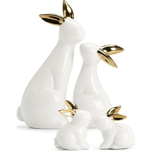 4PCS/SET CERAMIC OUTLINE GOLD RABBIT STATUE ANIMALS FIGURINE CERAMICS CRAFTS HOME DECORATION ACCESSORIES FOR LIVING ROOM R3622