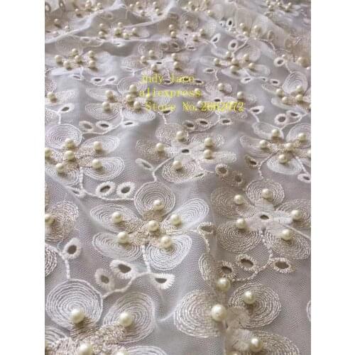5yards/bag Beige flower embroidery lace beads fashion fabric used for wedding dress fashion stage ZX60