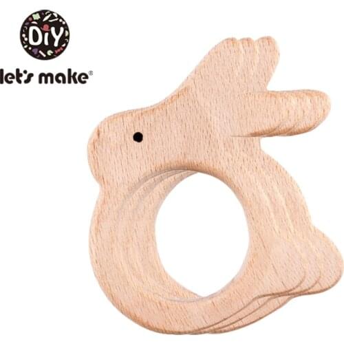 Lets Make 50pcs Baby Wooden Teether Natural Wooden Animal Rabbit Baby Teething Rattle Montessori Inspired Nursing Pendant Toys