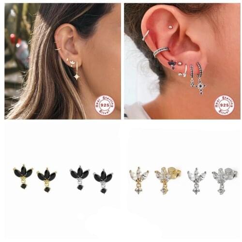 Aide 925 Sterling Silver Stud Earring For Women Girl Couples Bling Zircon Korean INS Earrings Pendientes Brinco Fine Jewelry