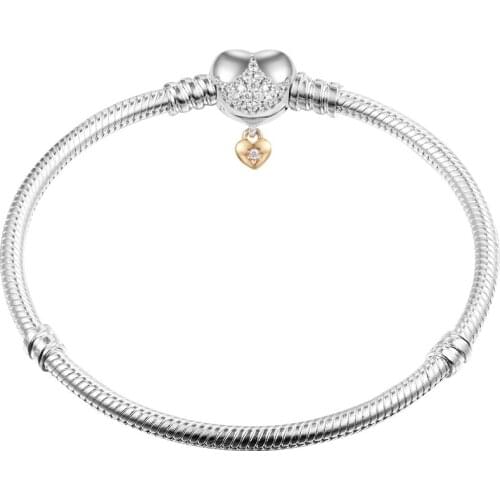 Moments Heart Clasp Snake Chain Bracelet Argent 925 Sterling Silver Charm Bracelets for Women Jewelry Pulseras Wholesale