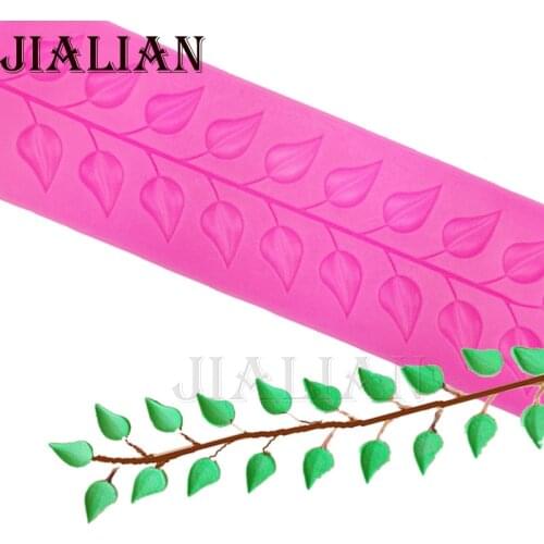 Long strip lace tree leaf chocolate wedding cake decorating tools DIY leaves fondant silicone mold vine cookies molds T0286