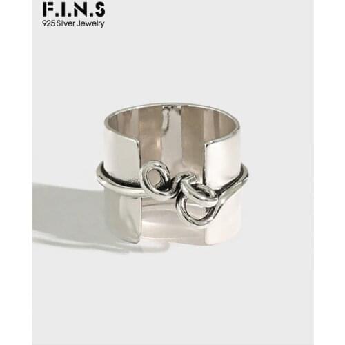 F.I.N.S Trendy NEW Design Retro Vintage Smooth Knotted S925 Sterling Silver Ring Wide Female Finger Rings for Women Fine Jewelry