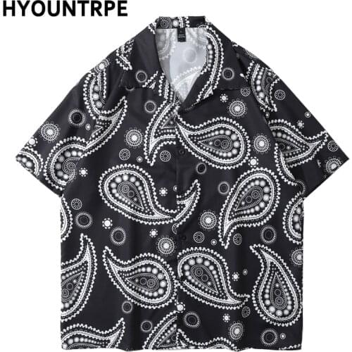 Hip Hop Paisley Print Hawaiian Shirt Casual Summer Beach Loose Short Sleeve Vintage Aloha Shirts Harajuku Streetwear Mens Shirts