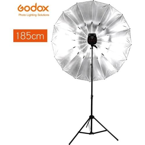 Godox Studio Photogrphy 75" 185cm 16-Rib Silver Black Reflective Lighting Light Umbrella +2m Light Stand +Type B Flash Hot Sho