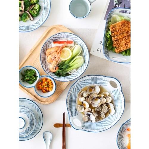 EECAMAIL Japanese-style Underglaze Ceramic Tableware Home Eat Bowl Soup Bowl Dishes Child Home Western Plate Rice Bowl