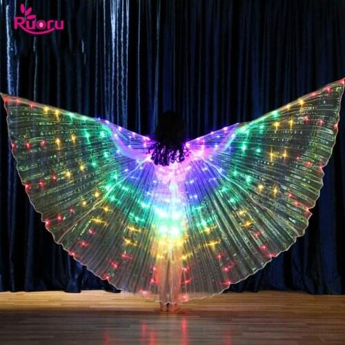 Ruoru rainbow color girls led isis wings with adjustable stick child kids belly dance led wings stage performance props