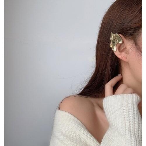 LOVOACC Personality Metallic Mermaid Clip Earrings for Women Gold Color Alloy Irregular Geometric Statement Earrings Jewelry