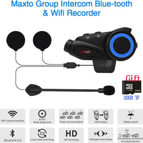 Maxto M3 Waterproof 6 Riders Motorcycle Bluetooth WIFI Recorer Helmet Intercom Interphone HD Sony 1080P Lens DVR 32GB As Gift