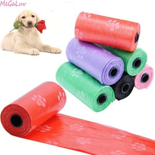 15Bags/Roll Degradable Paw Printing Dog Poop Bag Pet Waste Bags Dog Cat Waste Bag Puppy Outdoor Home Clean Refill Garbage Bags