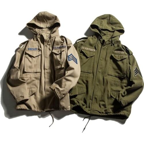 TOTURN Military Casual Men Hooded Jacket Loose Fleece Coat Homme Cotton Pilot Army Jackets Khaki ArmyGreen USA Air Force Parka
