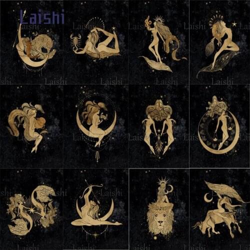 Full drill square Zodiac 12 constellations universe gold and black astrology Diamond Embroidery Full round Diy diamond painting
