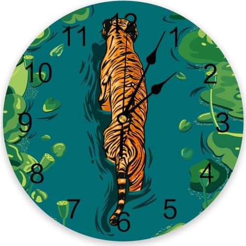 Lotus Leaf Water Surface Tiger Wall Clock For Modern Home Decoration Teen Room Living Room Needle Hanging Watch Table Clock