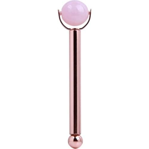 Natural Rose Quartz Round Ball Jade Roller Crystal Stone Jade Face Massager Hot Sell Slimming Face Anti-wrinkle Metal Rod Roller