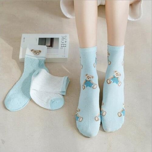 Girl Socks Cotton Cute Women Socks Blue Bear Tube Sweet Ladies Socks Fresh Japanese Spring Summer Ins Tide College Style Fashion