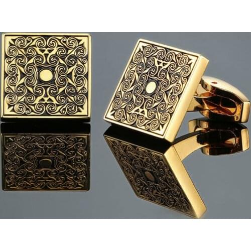 New French Cufflinks High-grade Mahogany Carbon Fiber Mens Business Banquet Wedding Shirt Accessories Retro Pattern Cuff Links