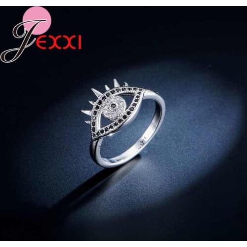 New Punk Style Eye Design Fashion Black Cubic Zirconia Party Rings For Women Girls 925 Sterling Silver Birthday Gift