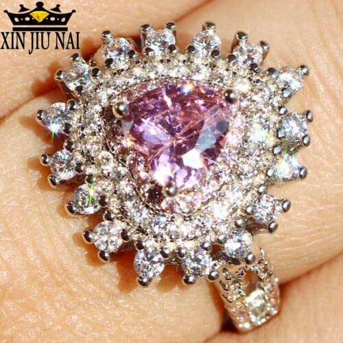 Pink Zircon 18K gold Engagement Ring Wedding Heart Shape Ring Girl Party Ring Gift 959 diamond rings for women
