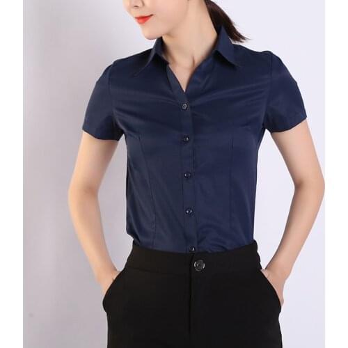 Office Lady Tops Blouses Cotton Women Shirts Solid Women Blouses Short Sleeve White Plus Size XXXL/4XL Blusas Femininas Elegante