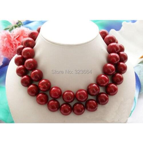 Huge 34" 18mm nature round red coral bead necklace