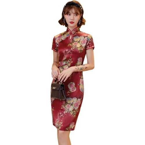 Shanghai Story Chinese Style Dress Golden Qipao Dress Ladies Knee Length Cheongsam 3 Style