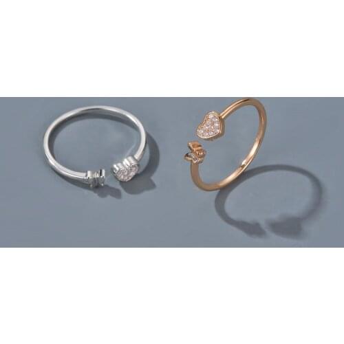 Simple Butterfly Insect Heart White Rhinestone Silver Plated Golden Copper Index Finger Open Rings for Women