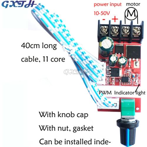 DC 10V-50V 15A DC PWM Motor Speed Controller Module LED Dimmers Board High-Power LED Dimmer Module Speed Switch 40CM Cable