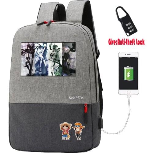 Anime Black Rock Shooter Backpack teenagers Anti-theft USB Charging Knapsack UNISEX Laptop Travel backpack student book Bags