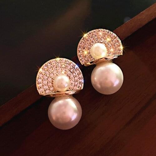 Unique Design Drop Pearls Dangle Earrings For Women Shiny Metal Crystal Rhinestone Drop Eardrop серьги 2020 тренд Party Jewelry