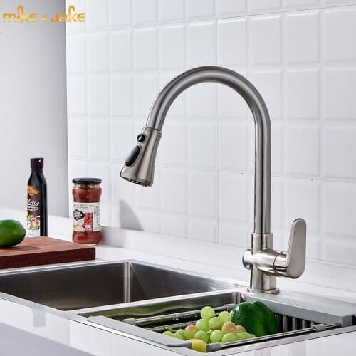 Brush nickel pull out kitchen faucet north america brush kitchen sink tap deck mounted pull down kitchen mixer hot and cold sink