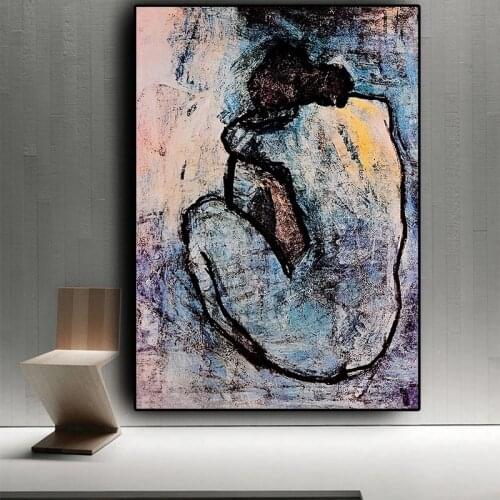 Maison Rouge Blue Nude by Pablo Picasso Oil Painting on Canvas Cuadros Posters and Prints Wall Picture for Living Room Decor