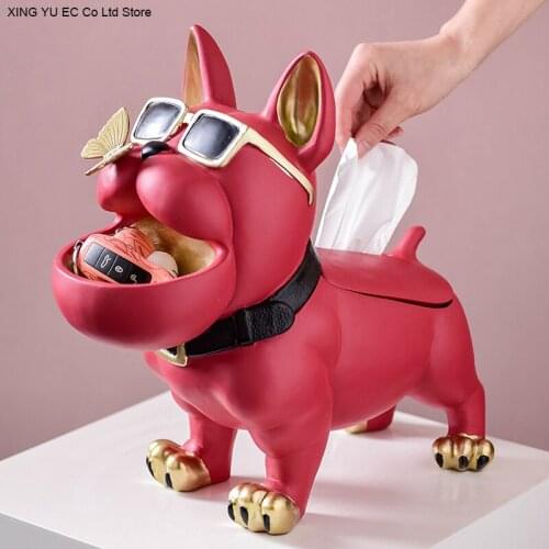 Nordic Resin Tissue Box Home Decoration Bulldog Storage Tissue Box Ornaments Geometric Animal Sculpture Art Storage Furnishings