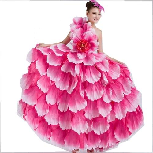 Flamenco Dance Dress Spanish Dance Costume Petal Spanish Flamenco Chorus Dress with Headdress Flower 540 360 Dropshipping