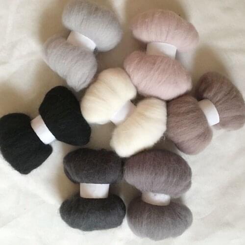 WFPFBEC DIY 70s 100% wool fiber white black 7colors 10g/bag wool for needle felting handle tools set wool roving