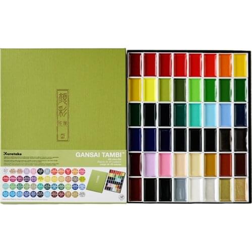 Japan ZIG Kuretake Solid Watercolor Paint Set Watercolors Field Sketch Set for Painting Supplies 48 Colors