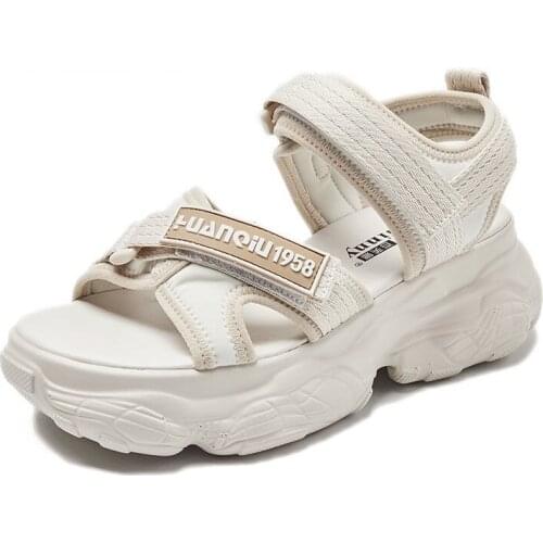 2021 Women Sandals Platform Thick Sole Chunky Shoes Magic Tape Ins Casual Summer Shoes Sandals Beige Black Comfortable