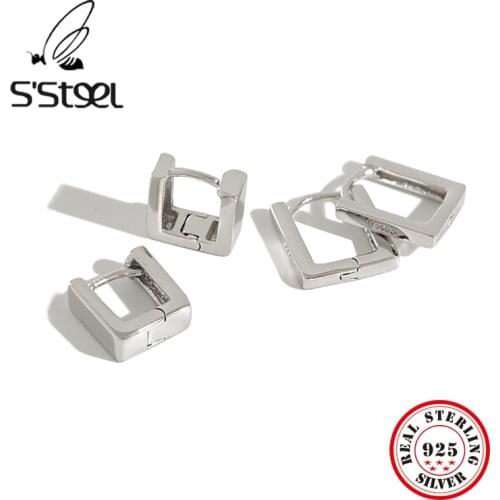 SSTELL Geometry Korean Hoop Earring 925 Sterling Silver Earrings For Women Pendientes Plata De Ley 925 Mujer Aretes Jewelry