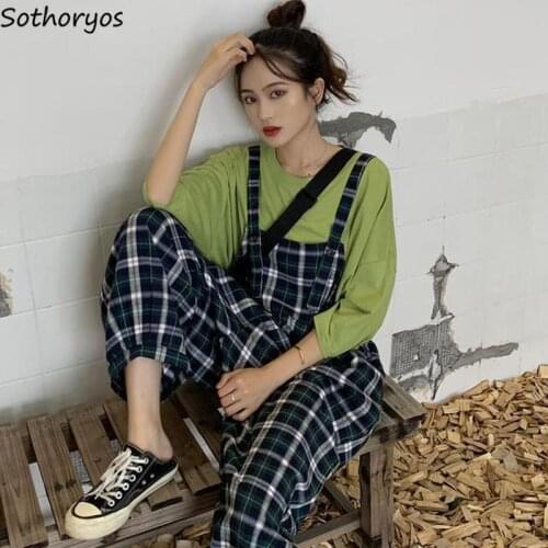 Jumpsuits Women Summer Loose Casual Plaid Large Size 4XL Ankle Length Chic All-Match Korean Style Students Streetwear Fashion