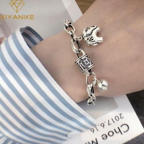 XIYANIKE 925 Sterling Silver Elephant Round Bead Pendant Oval Chain Bracelet Female Lovely Retro Fashion Jewelry Birthday Gift