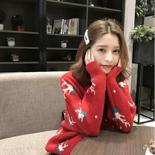 Woman Sweaters Chandails Autumn Winter Red Sweater Womens Outer Wear High Collar Loose Knitwear Christmas Top