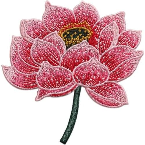 1pc Blooming Lotus Flower Applique Embroidered Sew-on Patches Flower Sticker For Clothes Bag Craft Repair Diy Home Decoration