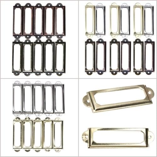 10Pcs Antique Brass Metal Label Pull Frame Handle File Name Card Holder For Furniture Cabinet Drawer Box Case Bin