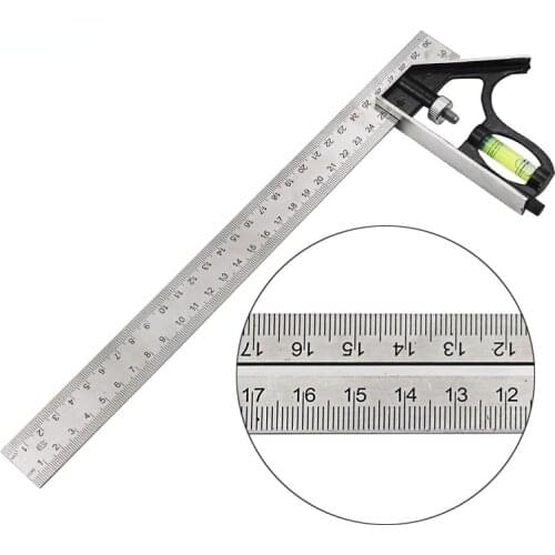 12inch Adjustable Combination Right Angle Ruler 45 / 90 Degree with Bubble Level Gauge Measuring Tools for Woodworking