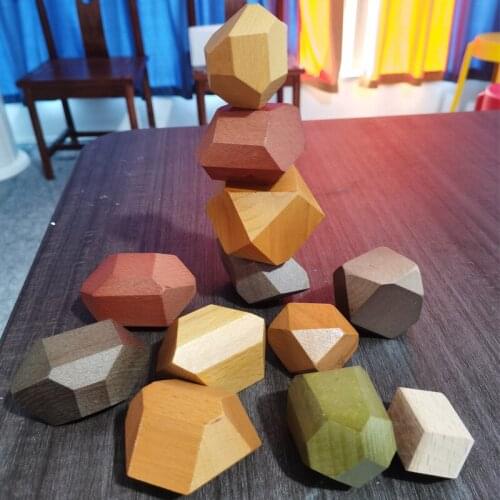 12pcs/set Nordic Style Stacking Wooden Rainbow Stones Set Balancing Blocks Block Natural Wood Toy Educational Montessori Toy