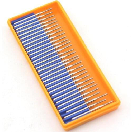 30Pcs Bur Diamond Grinding Head 1 1.5 2 2.5 3 3.5mm Cylindrical Engraving Bits Coated Carving Burrs Shank 3/32" for Dremel Tools