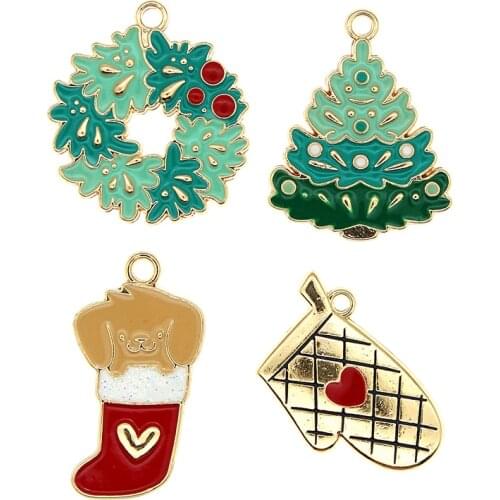 5 Pcs/Batch Christmas Tree wreath sock Gloves Charms Enamel Pendant Earrings Accessories Handmade Ornaments DIY Gift Material