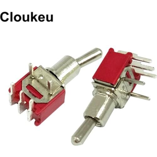 5Pcs SMTS-102C3 Ultra small Red 5MM 3Pin/2File ON-ON Bending Pin Rocker switch Toggle Switch 1.5A250V 3A125V