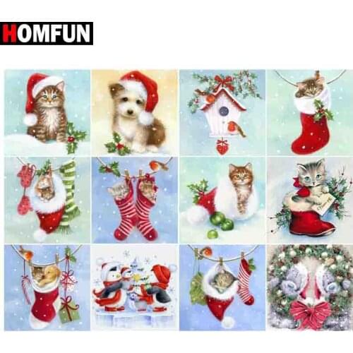 HOMFUN 5D Diamond "Animal christmas" Diamond Embroidery Full Round/ Square Diy Diamond Painting Cross Stitch Home Decor